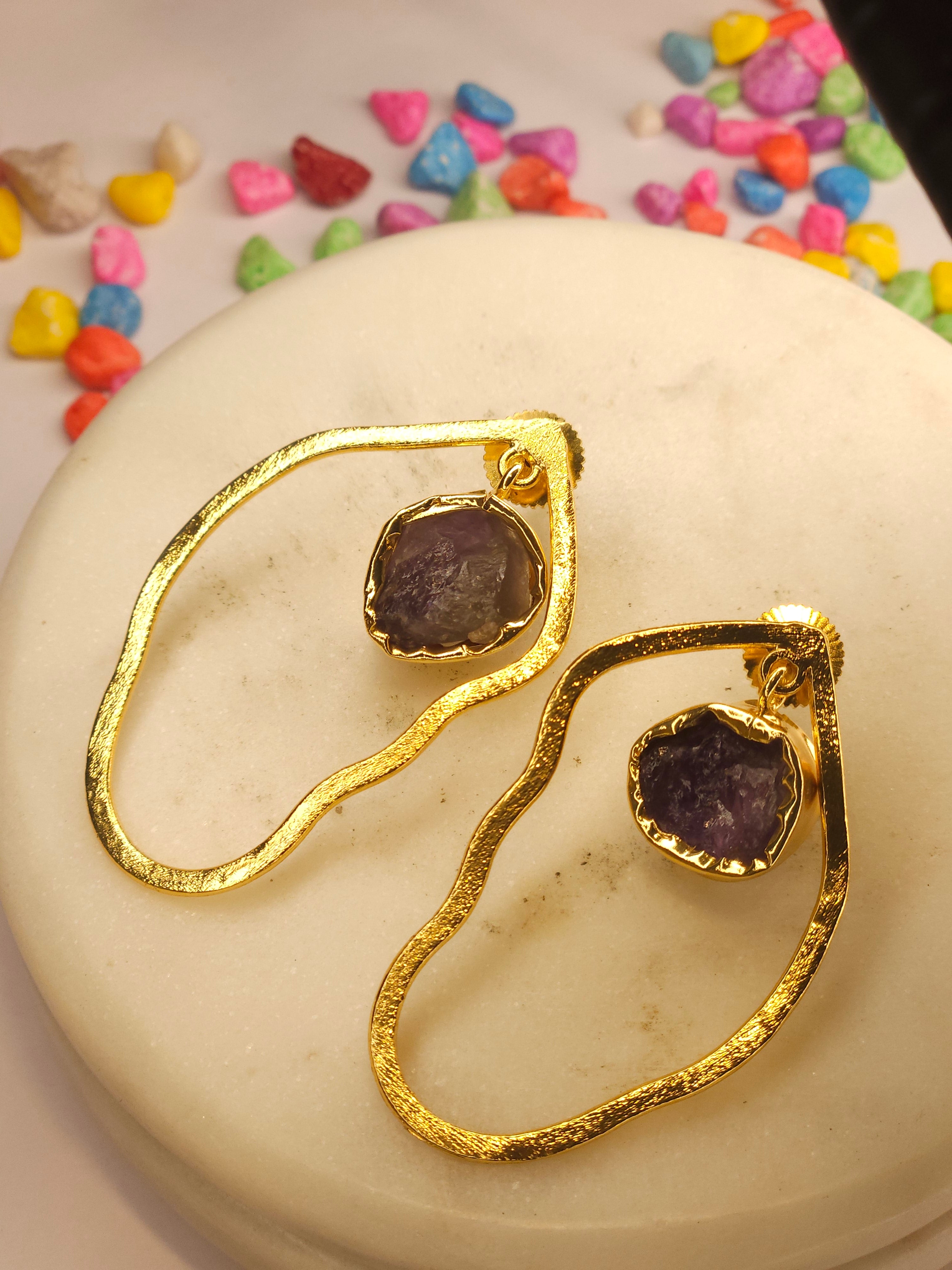 Brass Earrings- Purple