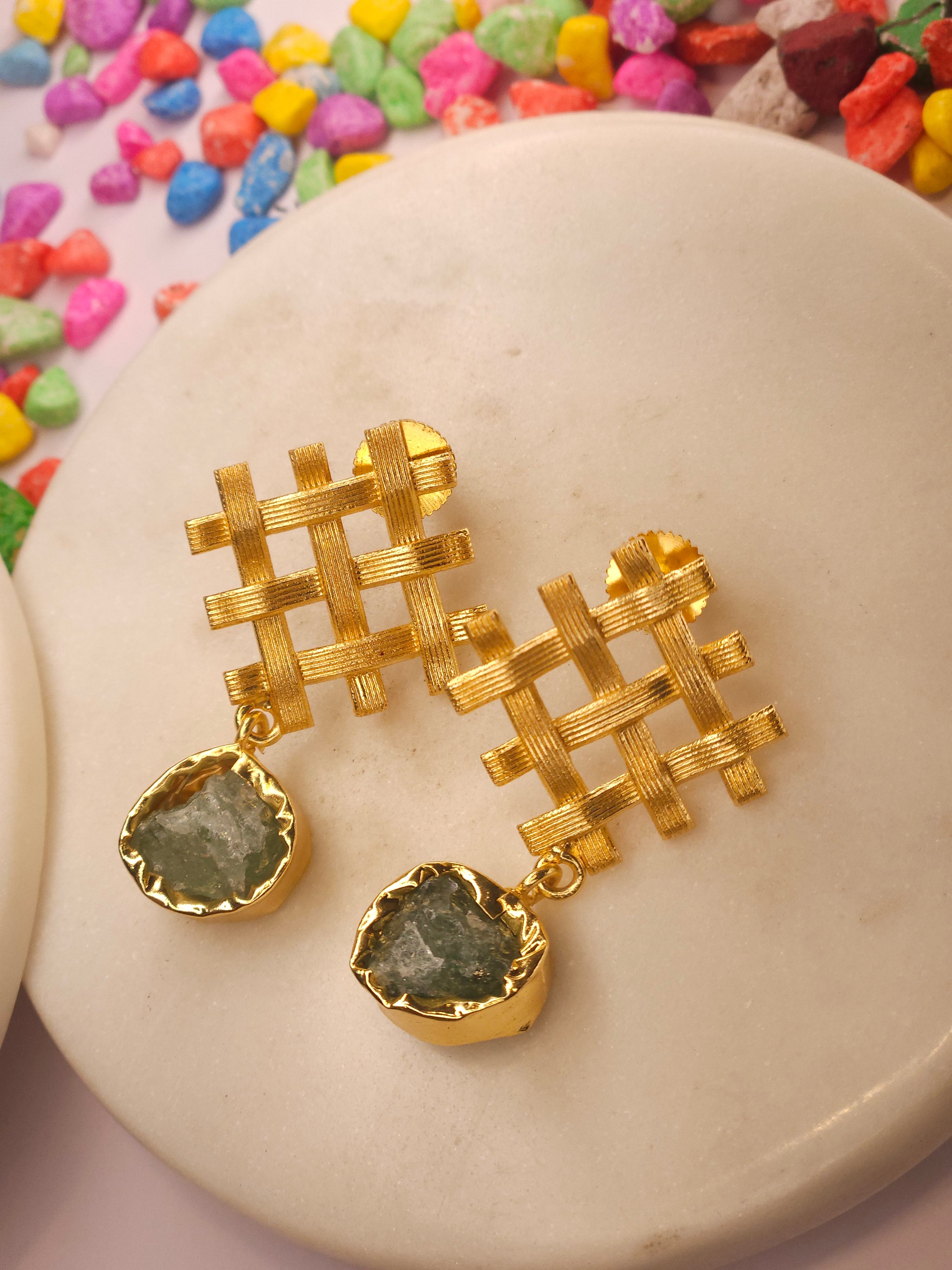 Brass Earring- Grey